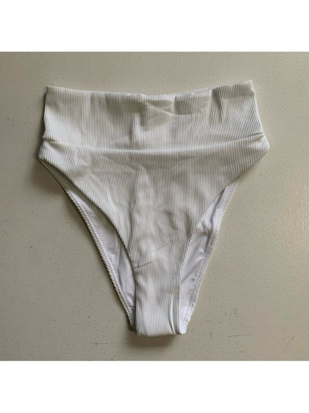 Aerie White Ribbed Waist High Cut Cheeky Bikini Bottom Size M NWT